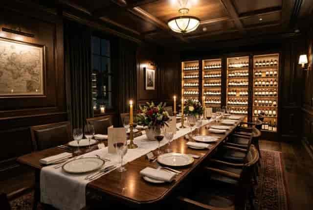 The Cut & Craft Manchester wood-paneled boardroom for executive dinners and corporate events.