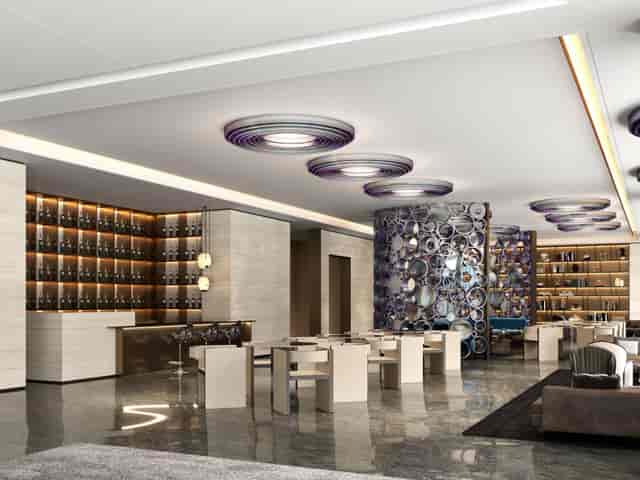 Contemporary Cadogan Suite pre-function area for luxury corporate events and VIP cocktail receptions.