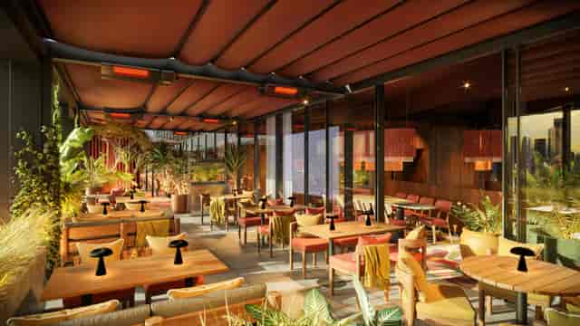 Circolo Popolare indoor courtyard with retractable roof for networking and corporate events.