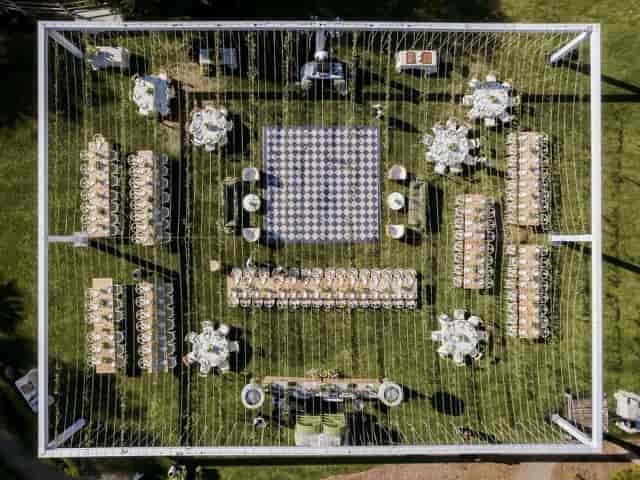 Pannikin Building event venue with checkered dance floor for weddings and corporate gatherings.