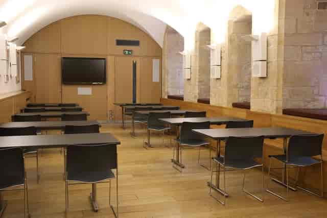 Green Room at University College Oxford: barrel-vaulted academic corporate training meeting space.