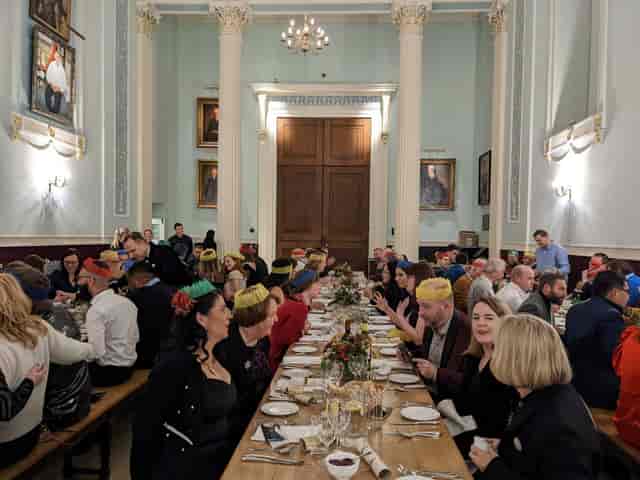 Festive banquet in Worcester College historic dining hall for high-capacity events.