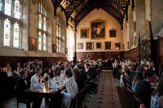 St Anne's College formal banquet in historic dining hall for luxury event venue hire.
