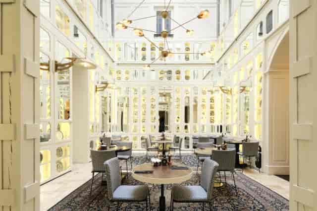 Upscale Hotel Sardinero Madrid atrium for VIP dinner and corporate brunch event.