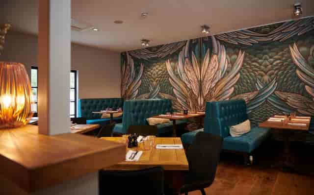Rupert Room event space with stylish wallpaper for private networking dinners and breakout sessions.