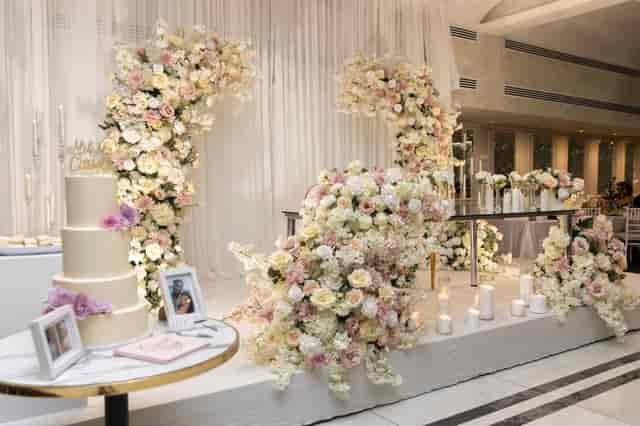 Luxury Grand Suite wedding stage with floral decor for elegant banqueting events.