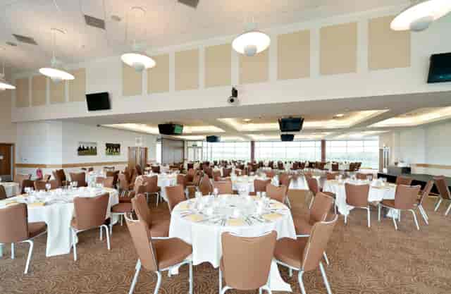 The View at Epsom Downs: Banquet hall with floor-to-ceiling windows for corporate galas or events.