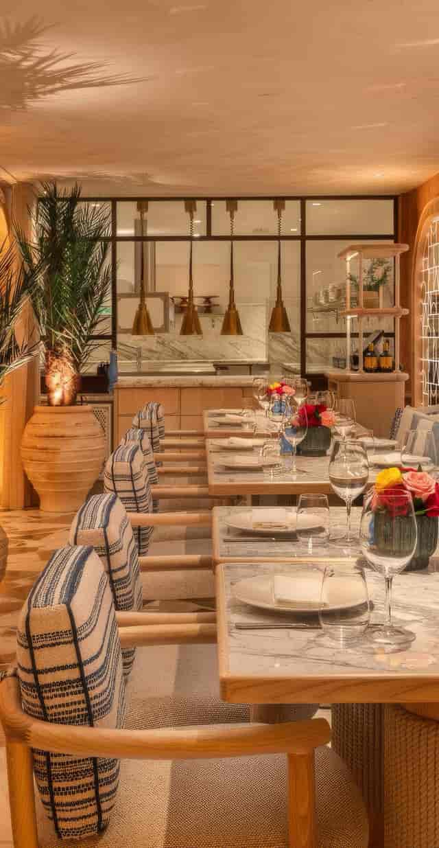 Semi-private dining room at NAMMOS London with ambient lighting for intimate corporate events.