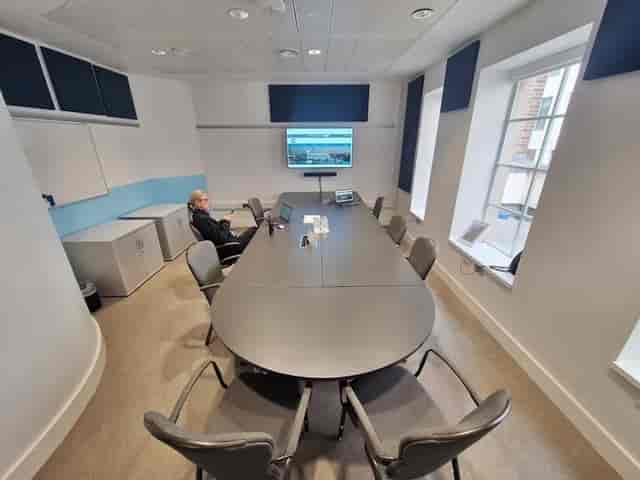 Entwisle Room boardroom with acoustic panels for hybrid meetings and corporate events.