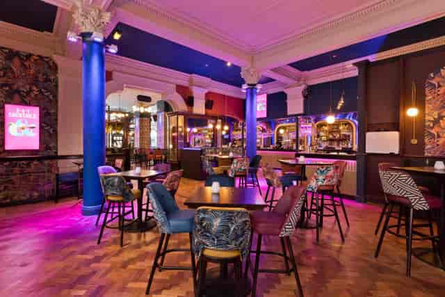 Reserved area at Slug & Lettuce Deansgate featuring high-top seating for networking and receptions.