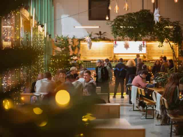 Wiper and True Taproom venue with ambient lighting, perfect for corporate mixers and social events.