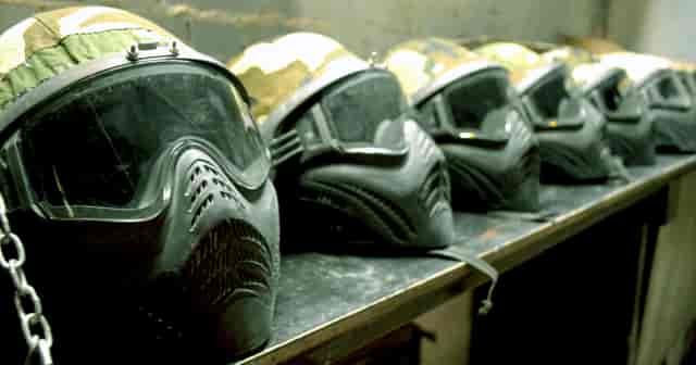 Paintball masks at Bunker 51 for team-building events and safety gear.