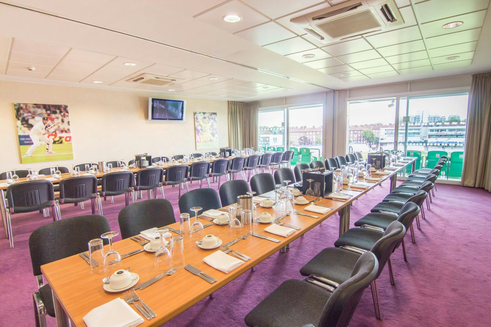 Double Executive Box at Kia Oval, bright meeting space for events with long table setup.