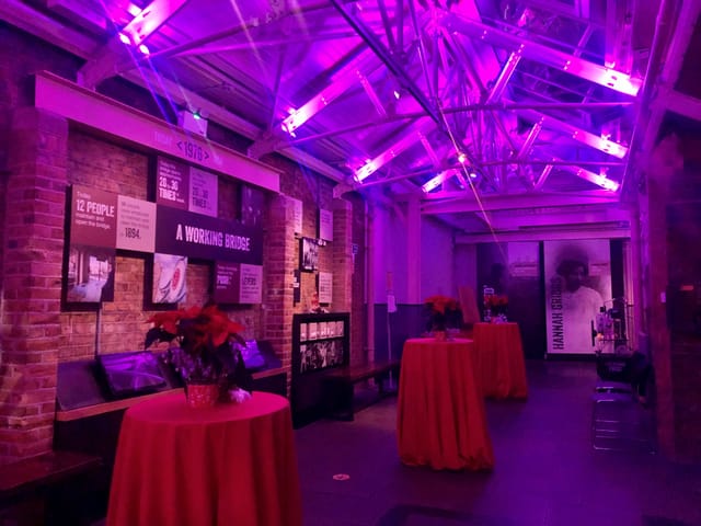 Engine Rooms Tower Bridge with purple lighting, ideal for networking events and receptions.