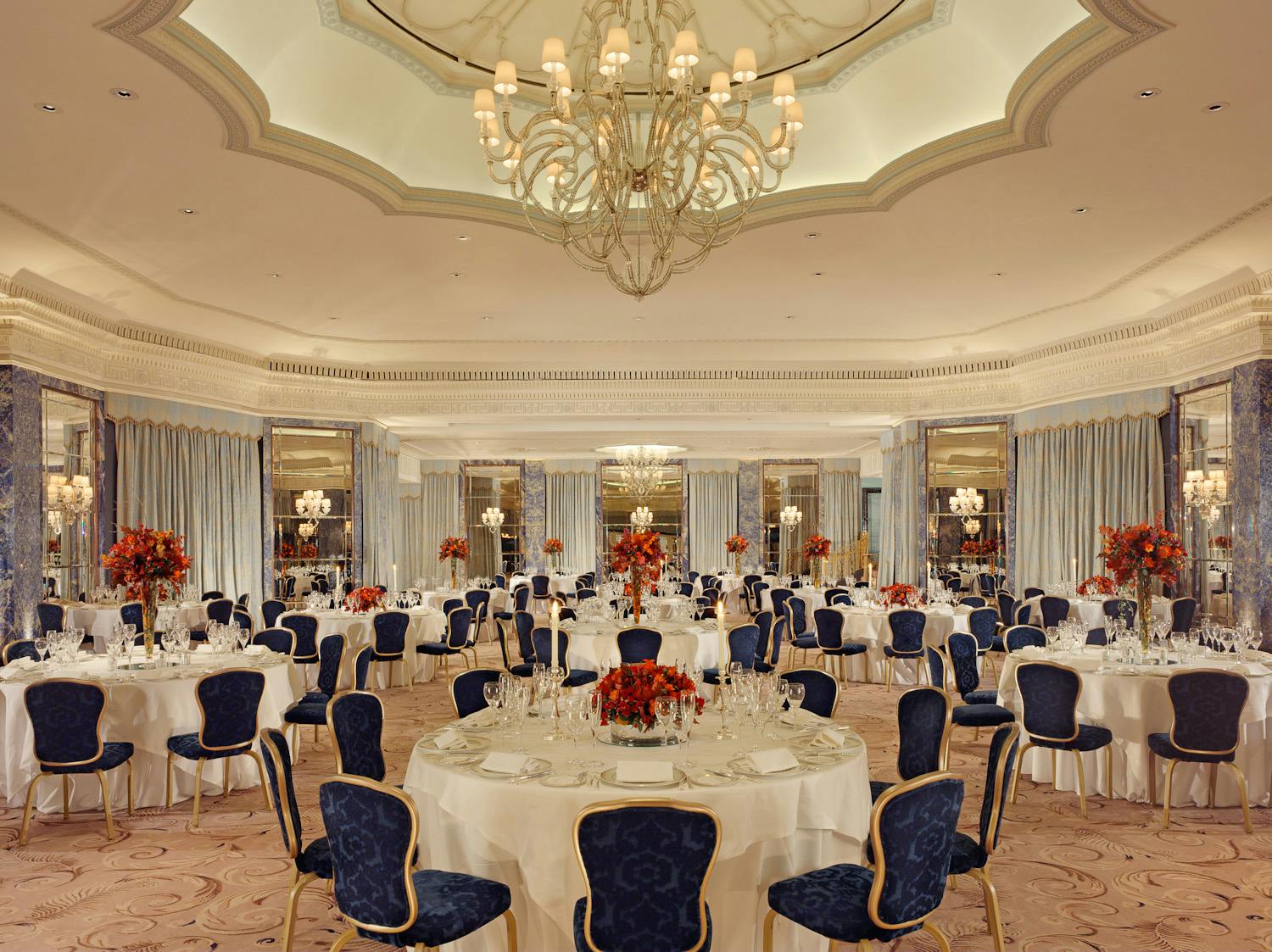 Elegant banquet hall at The Dorchester, perfect for weddings and upscale events.