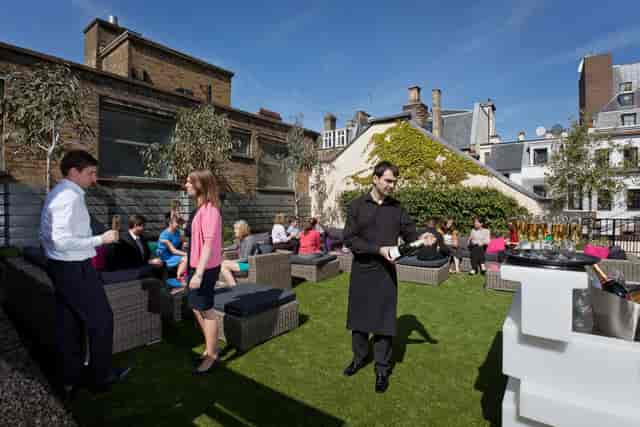 Rooftop Terrace networking event, London, cocktails, greenery