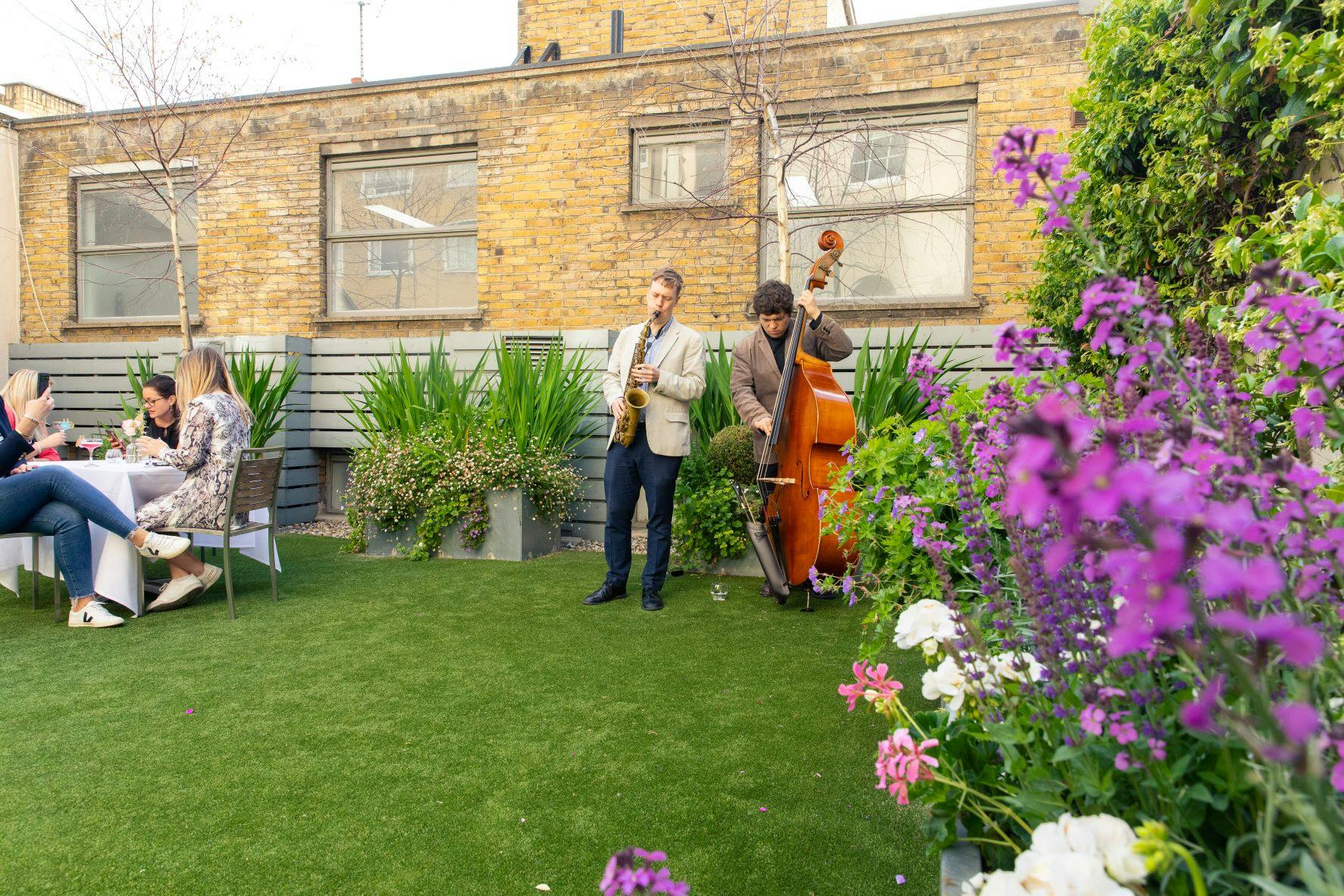 Outdoor event space at Ann Rylands & Terrace, ideal for summer soirées and corporate receptions.