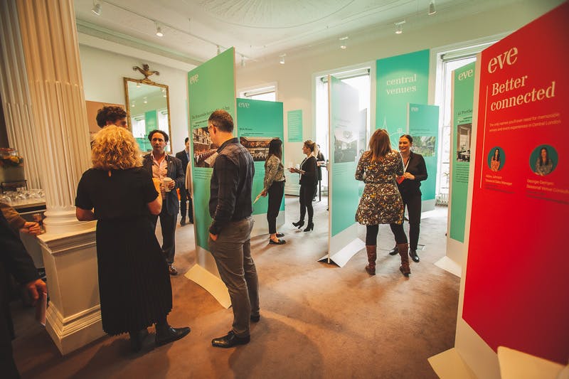 Vibrant networking event at 41 Portland Place with engaging displays and collaborative atmosphere.