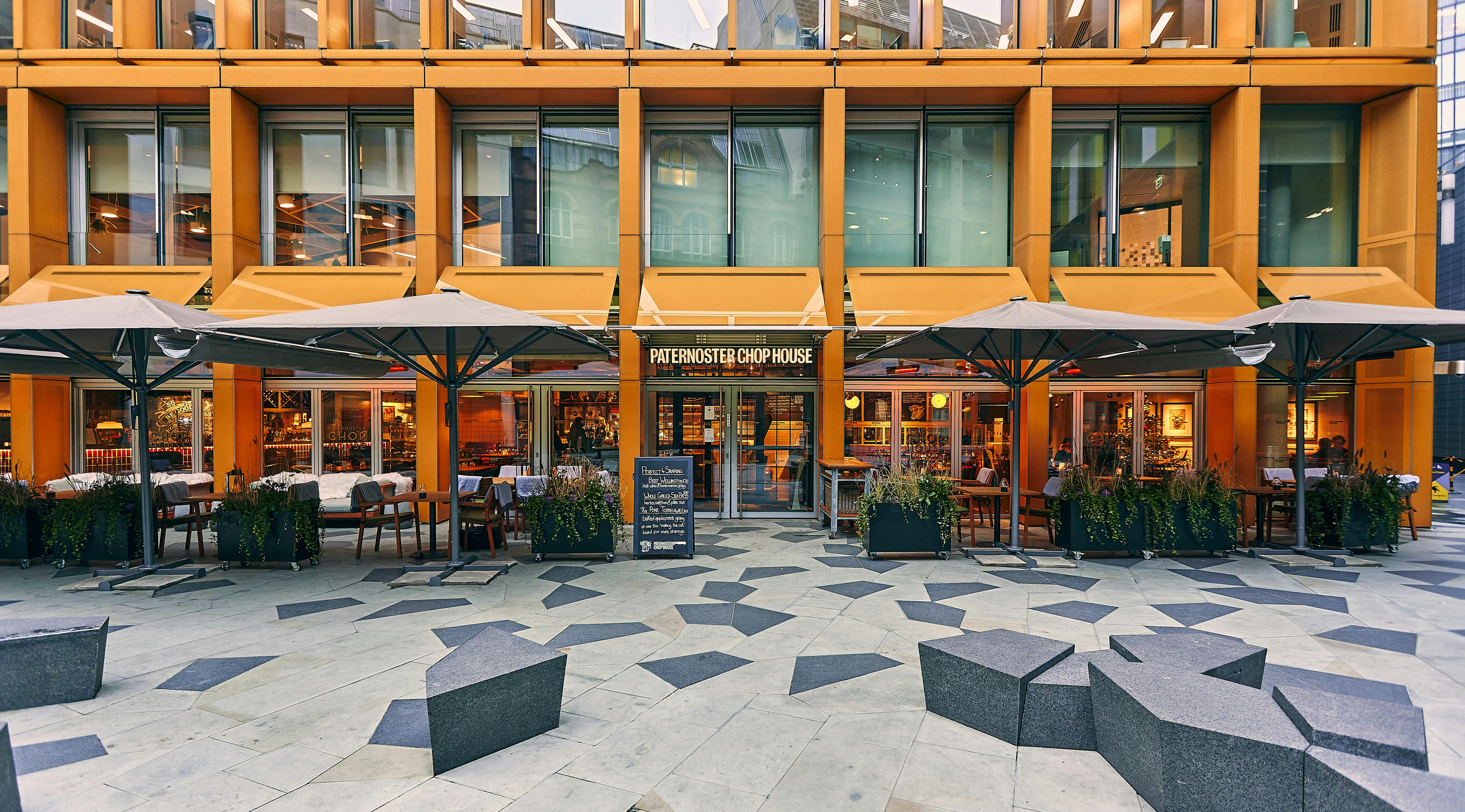 Vibrant outdoor venue at Paternoster Chop House, ideal for events and alfresco dining.