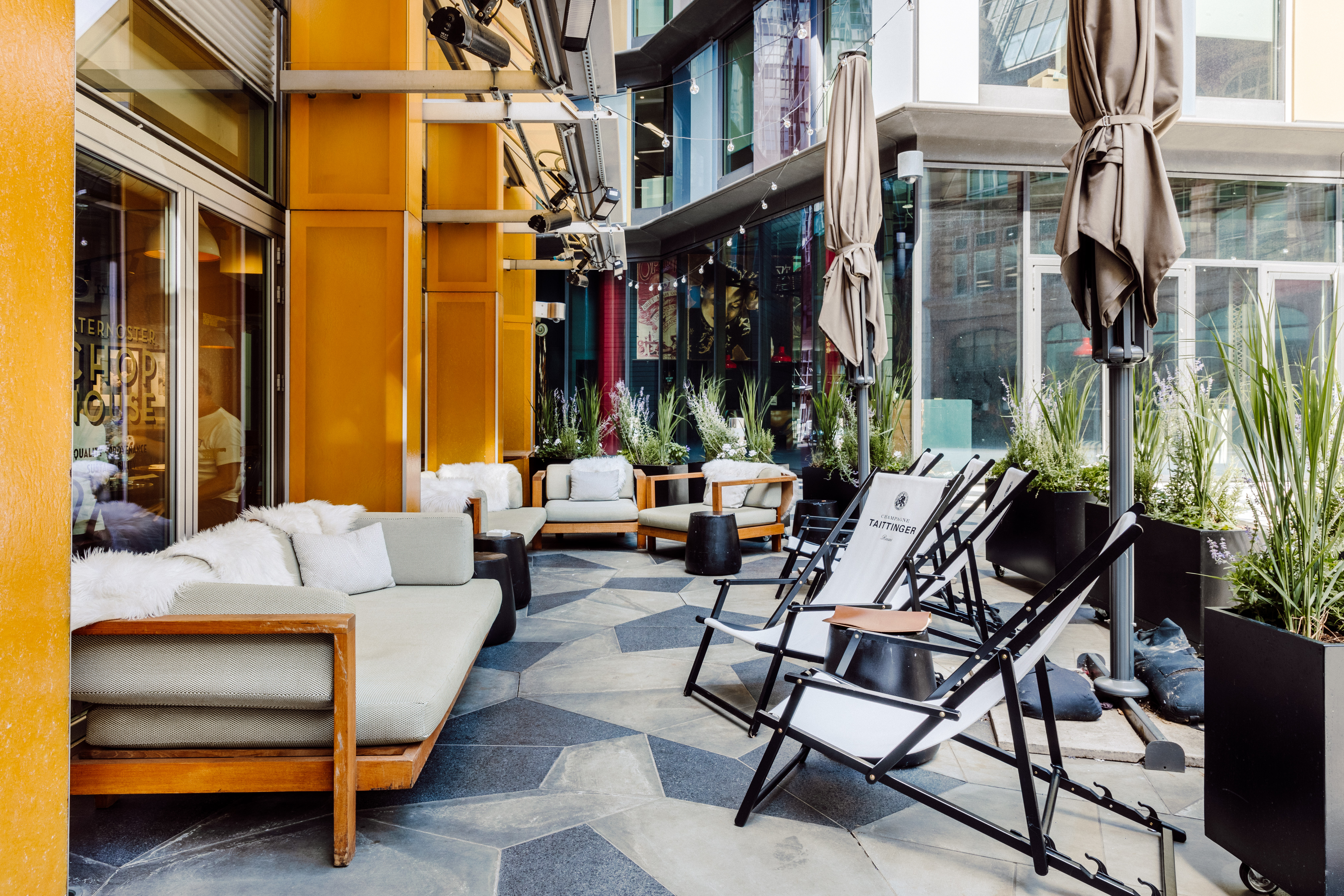 Stylish outdoor lounge at Paternoster Chop House, perfect for networking events. - Banner