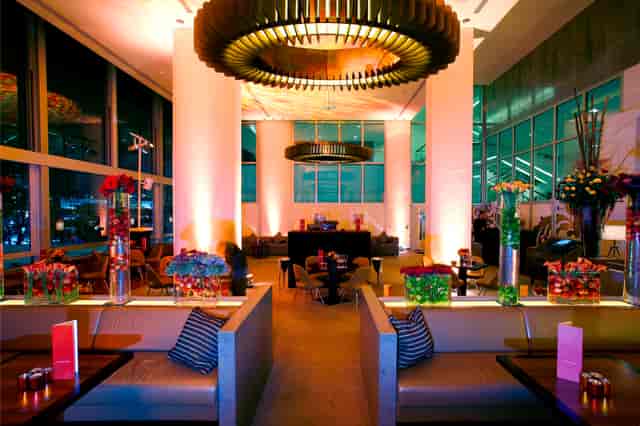 Modern event space in Skylon with elegant decor, ideal for networking and gatherings.