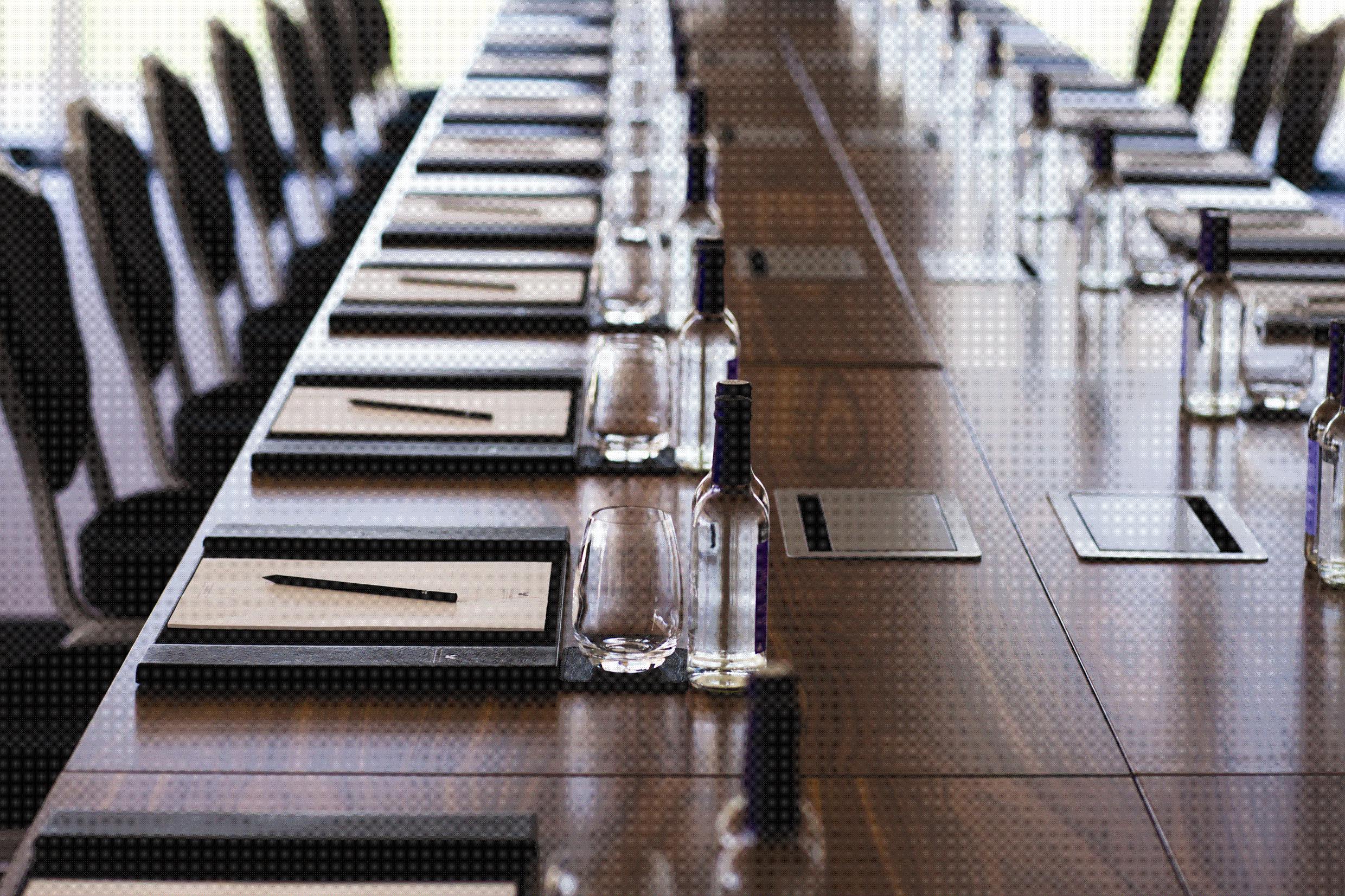 Conference table setup at Astor, Hilton London Syon Park for professional meetings.