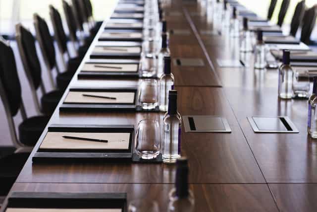 Conference table setup at Astor, Hilton London Syon Park for professional meetings.