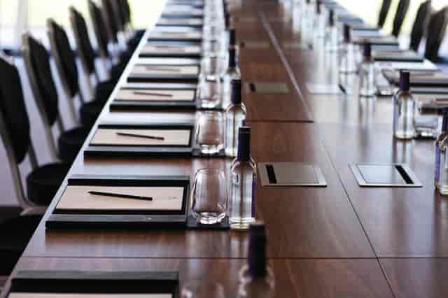 Conference table setup at Astor, Hilton London Syon Park for professional meeting.