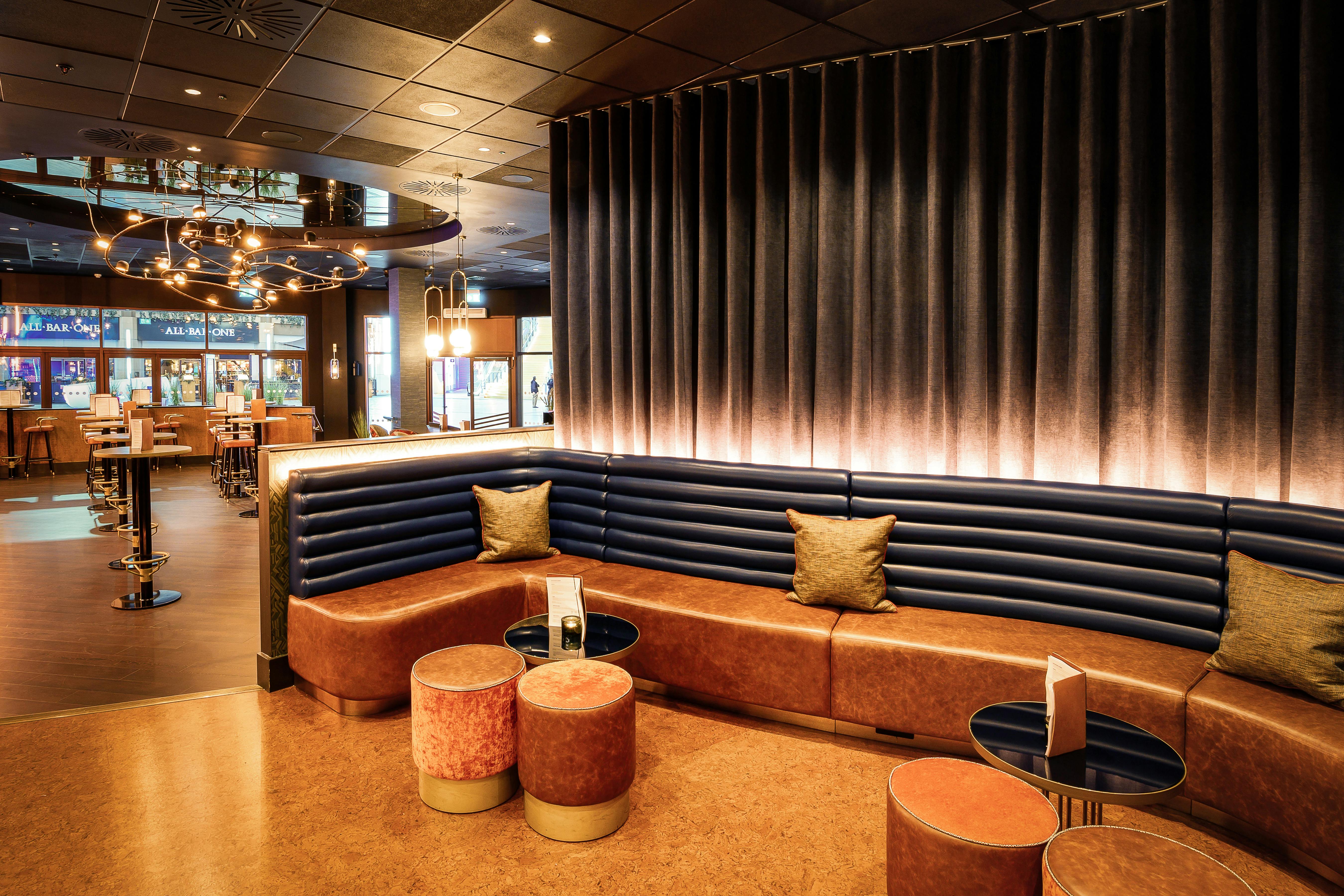 Stylish lounge at Gaucho O2, ideal for networking events and informal meetings.