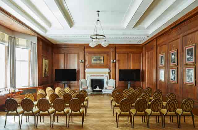 King George & Queen Mary in elegant meeting room at London Marriott Hotel County Hall.
