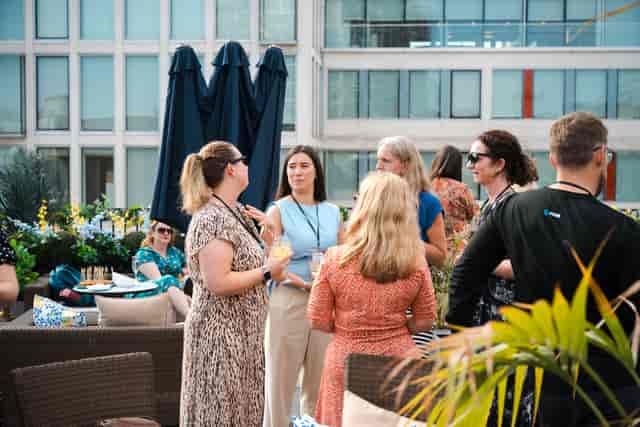 Grand Connaught Rooms rooftop networking reception for corporate events and professional meetings.