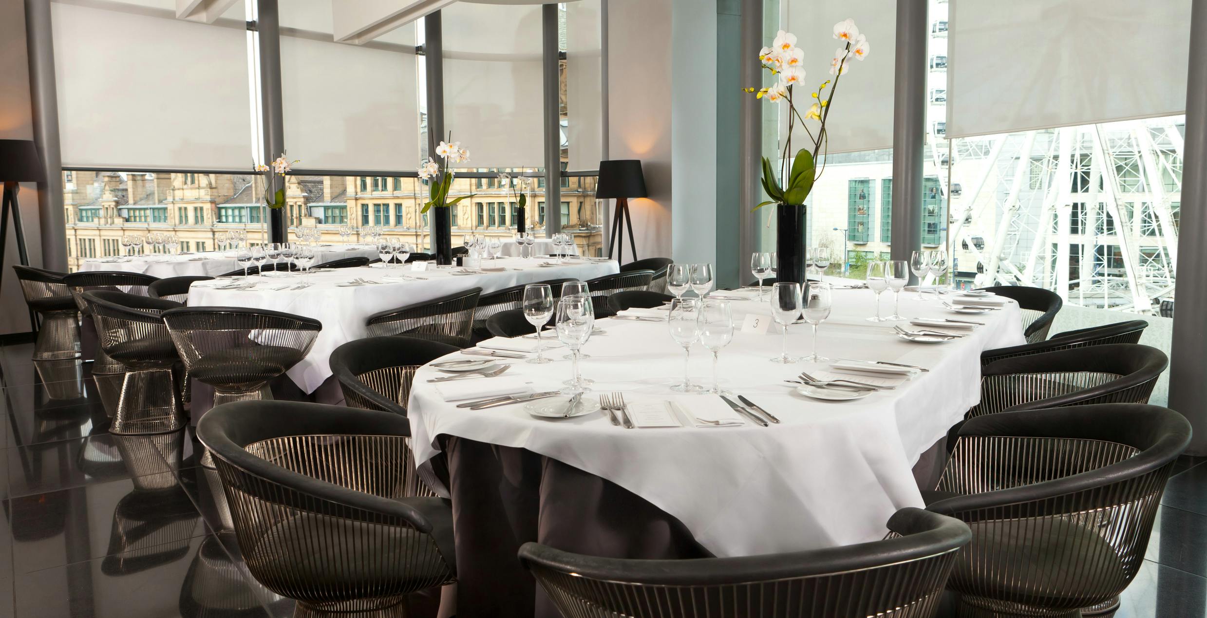 Sophisticated dining setup at The Second Floor Bar & Brasserie for corporate events.