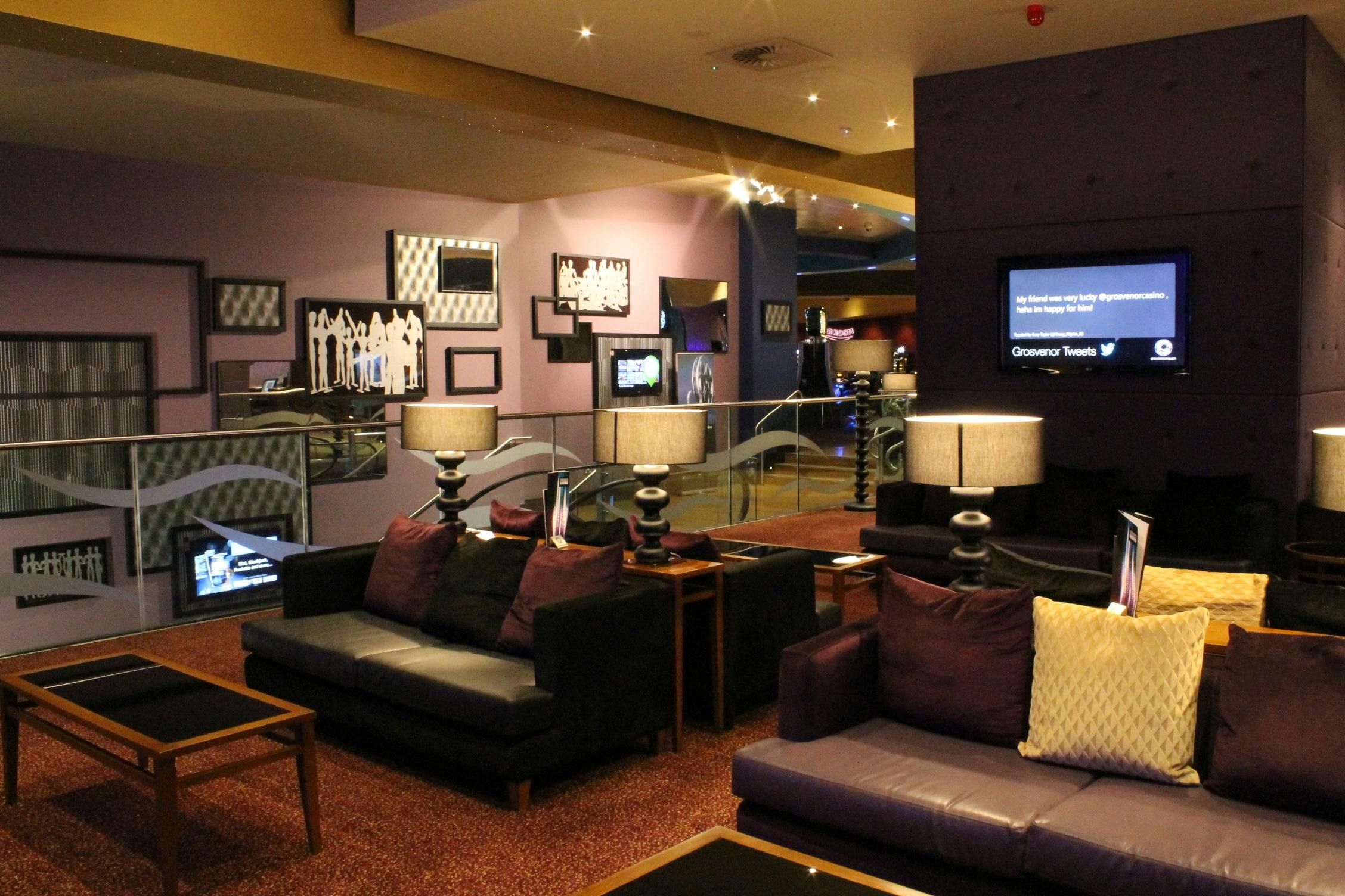 Stylish lounge at Grosvenor Casino Didsbury for networking and informal meetings.