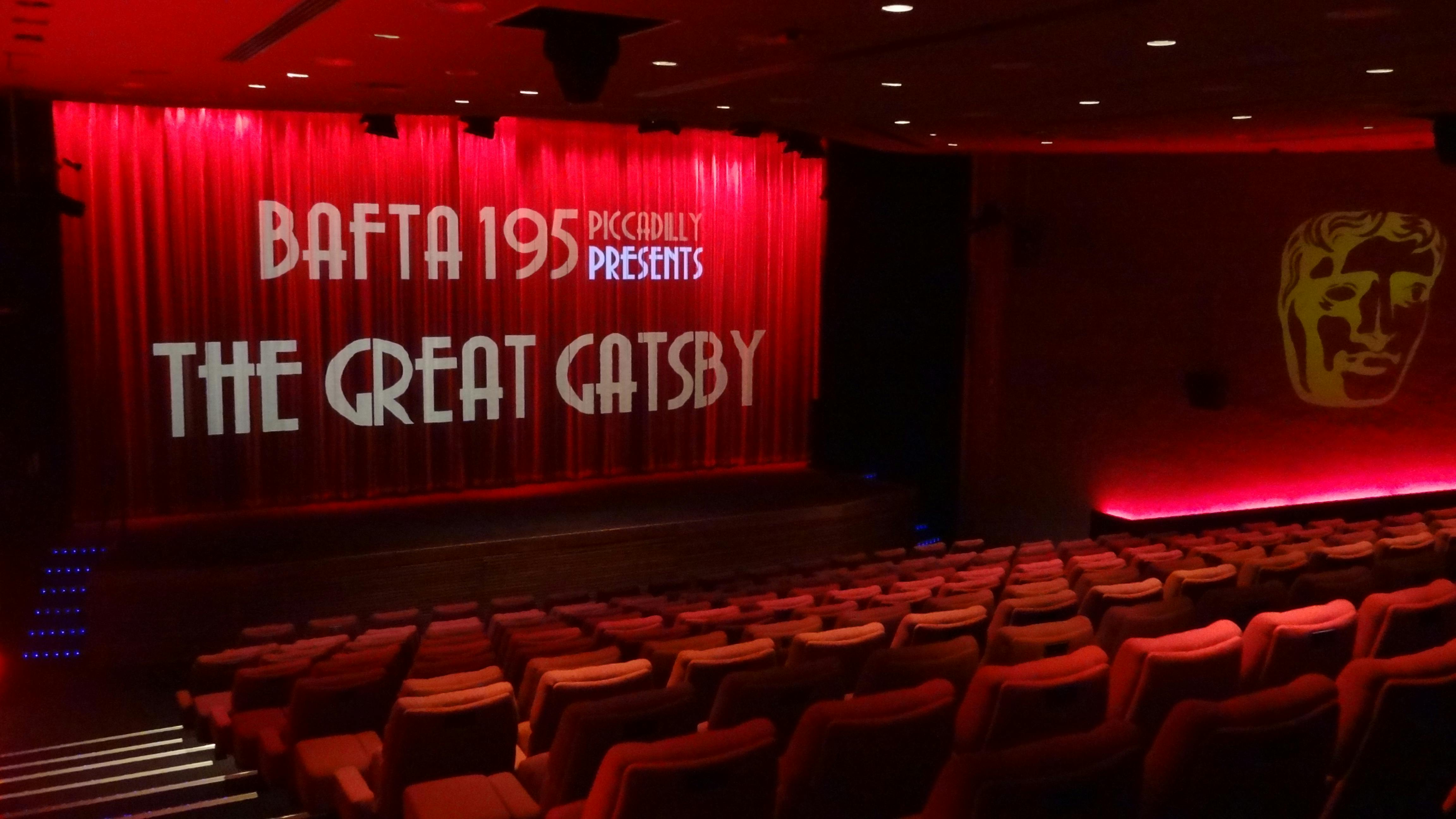 Princess Anne Theatre at BAFTA Piccadilly, vibrant red curtains, film screenings, award ceremonies.