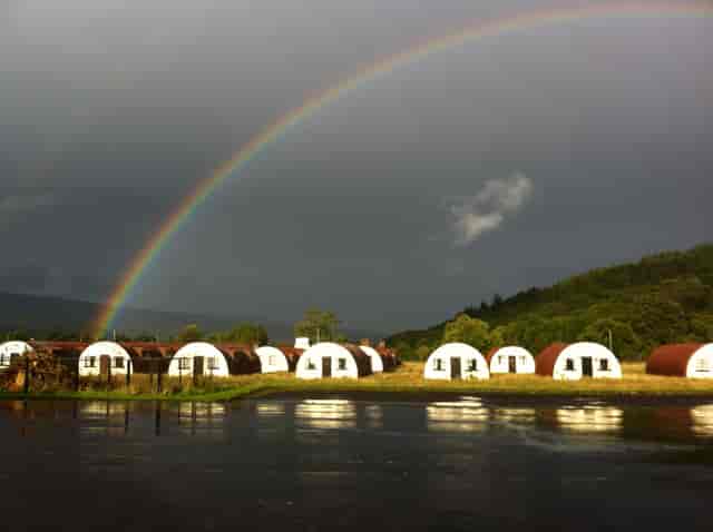 Cultybraggan POW Camp venue with dome accommodations, perfect for outdoor events and retreats.