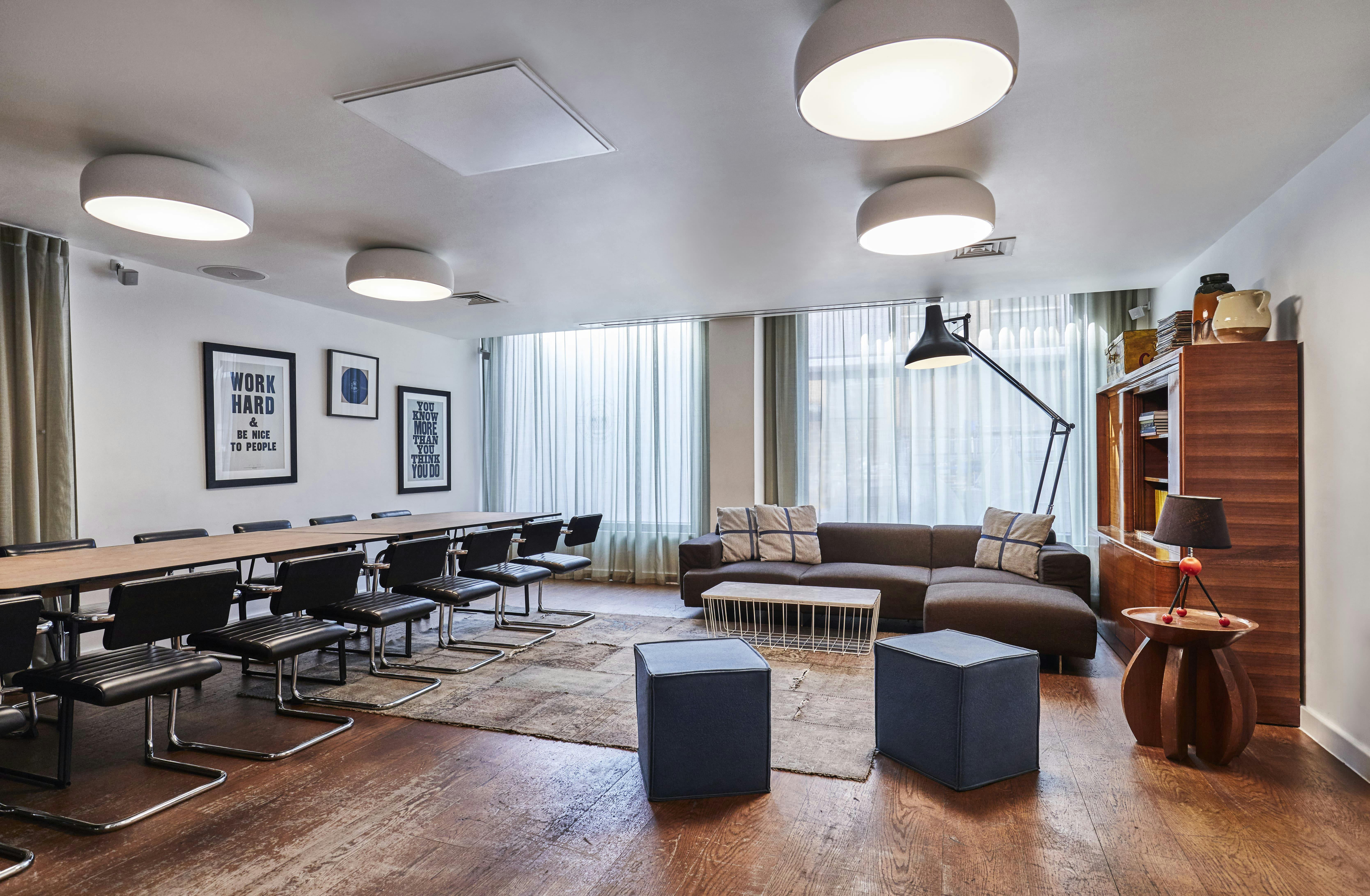 Versatile meeting space in The Hoxton Shoreditch, ideal for workshops and creative events.