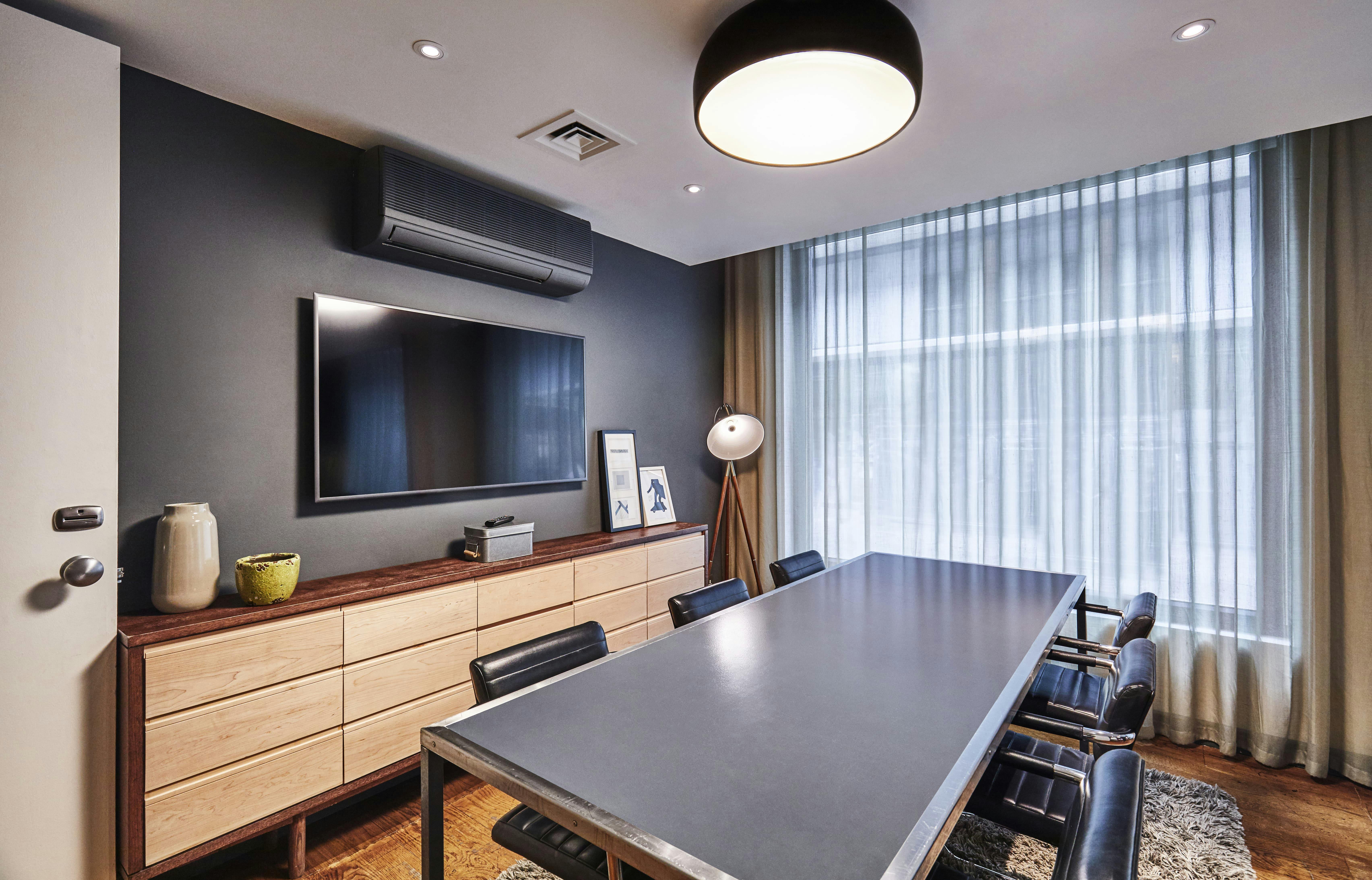 Modern meeting room in Hoxton Shoreditch with ergonomic chairs for productive meetings.