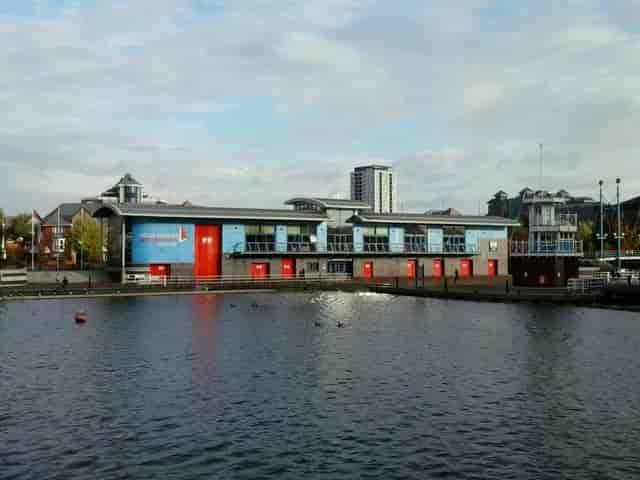 Modern meeting room with large windows at Helly Hansen Watersports Centre for events.