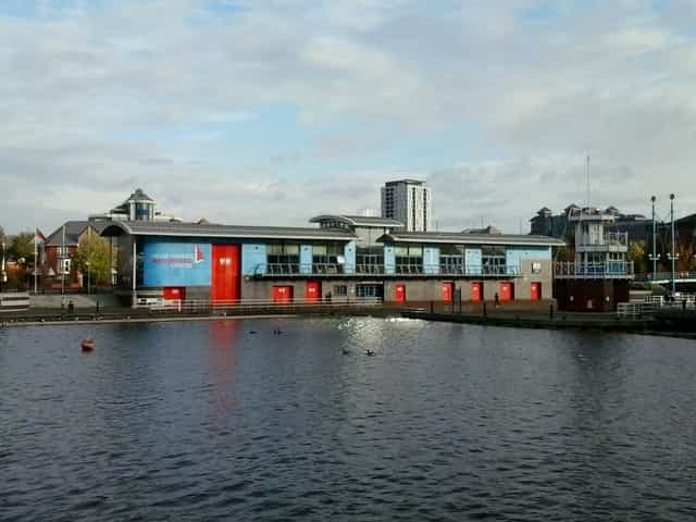 Modern meeting room with large windows at Helly Hansen Watersports Centre for events.
