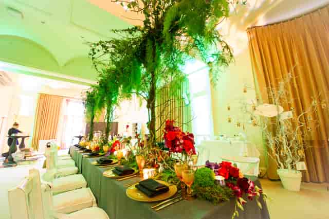Elegant event space in Kent House with floral centerpieces for weddings and corporate events.