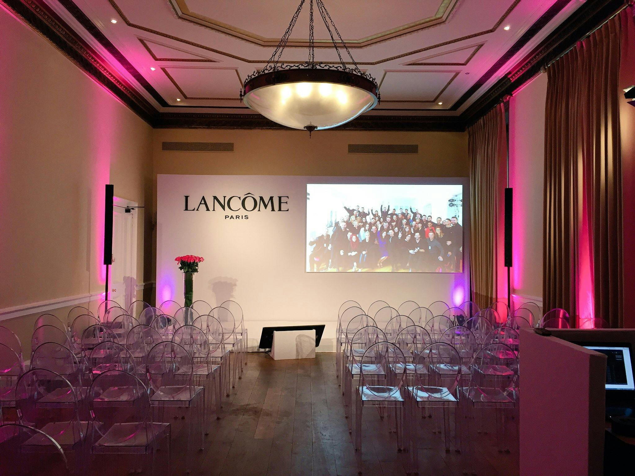 Rutland Room in Kent House: elegant event space for Lancome presentation with transparent chairs.