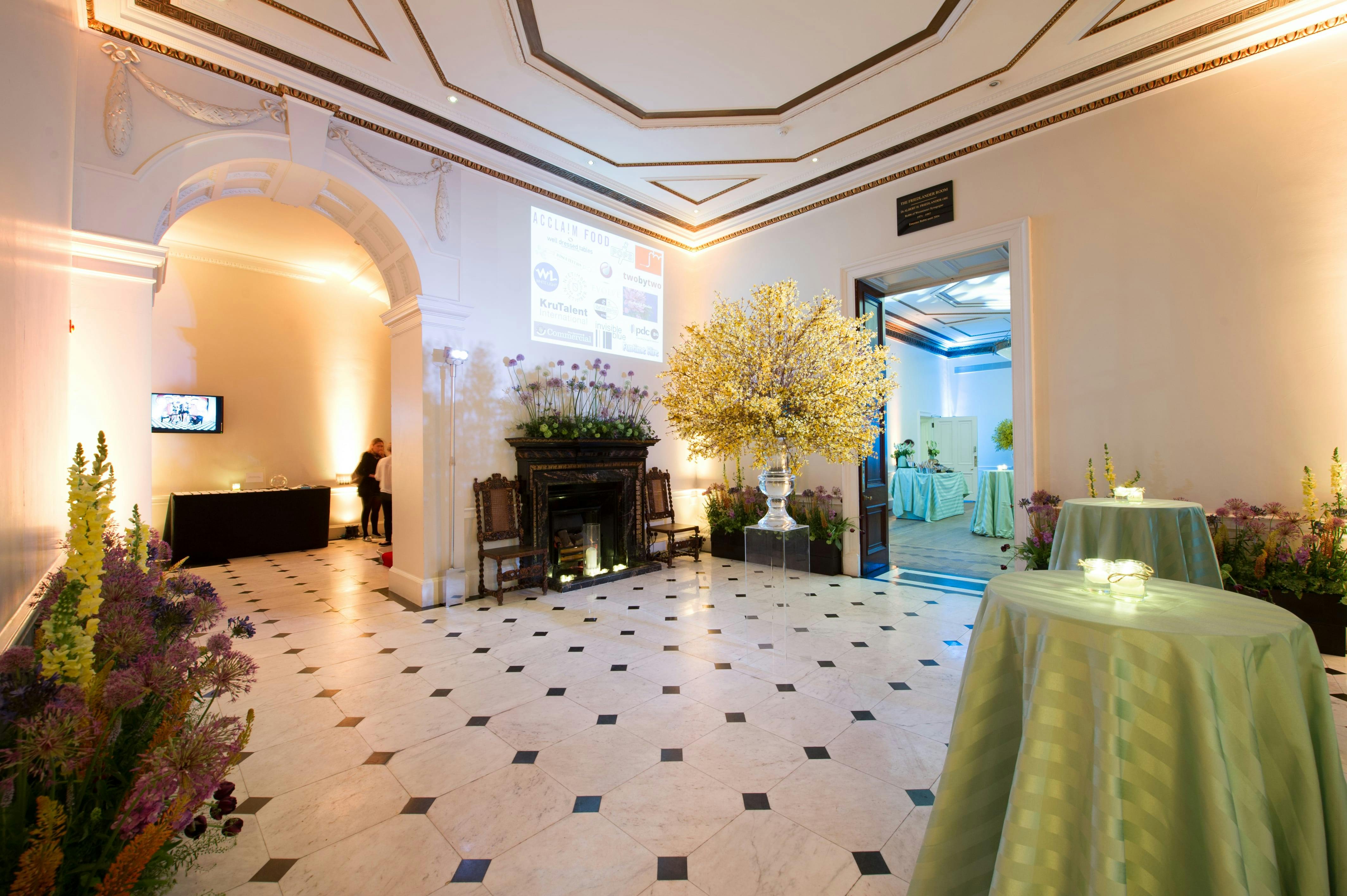 Elegant Marble Hall in Kent House, ideal for networking events and formal gatherings.