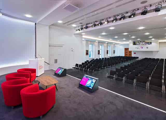 Wellcome Trust Lecture Hall: modern event space with flexible seating for conferences and workshops.