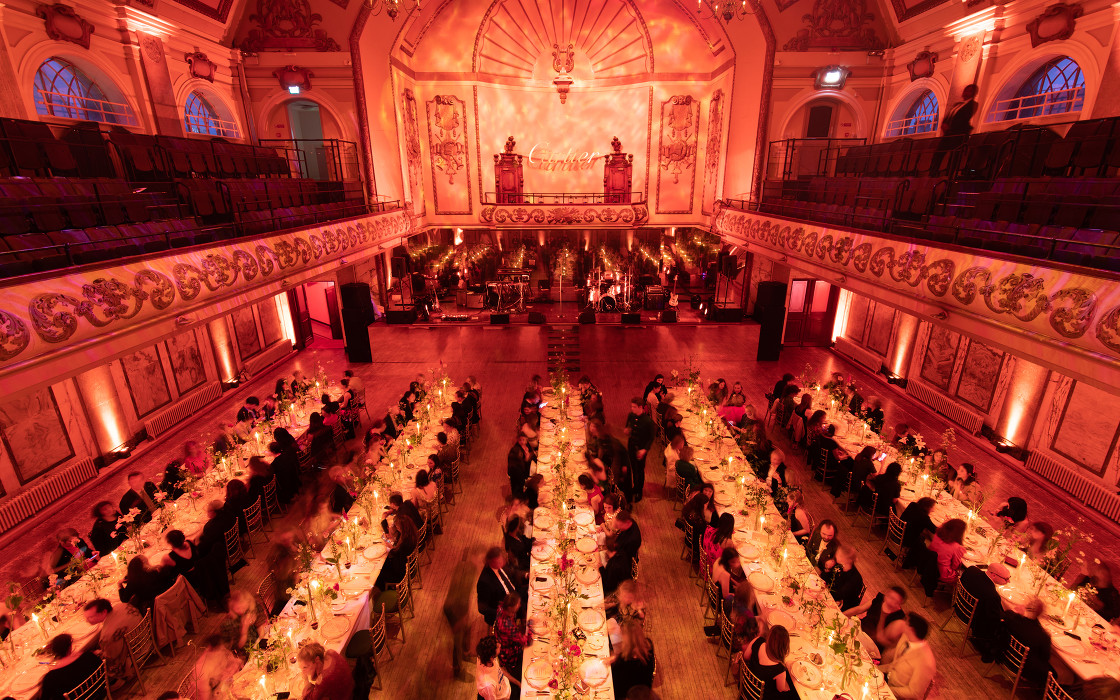 Elegant banquet hall in Shoreditch Town Hall, ideal for upscale events and networking. - Banner