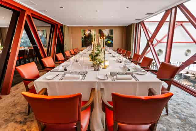 Elegant dining table in Mezzanine Room, Bluebird Chelsea for corporate dinners and gatherings.