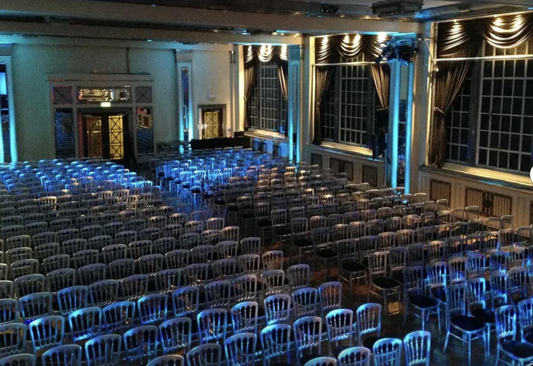 Elegant chairs in The Bloomsbury Ballroom, perfect for conferences and presentations.