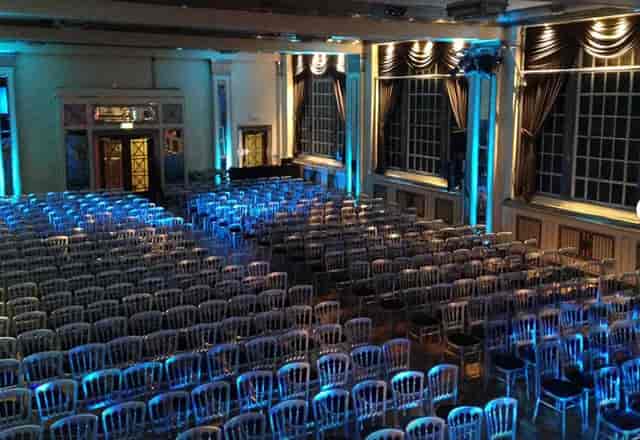 Elegant chairs in The Bloomsbury Ballroom, perfect for conferences and presentations.
