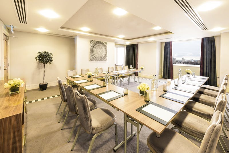 Albert Suite meeting room at Chelsea Harbour Hotel with U-shaped table for corporate events.