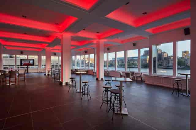 Modern Upper River Room in The Mermaid London, ideal for cocktail receptions and networking.