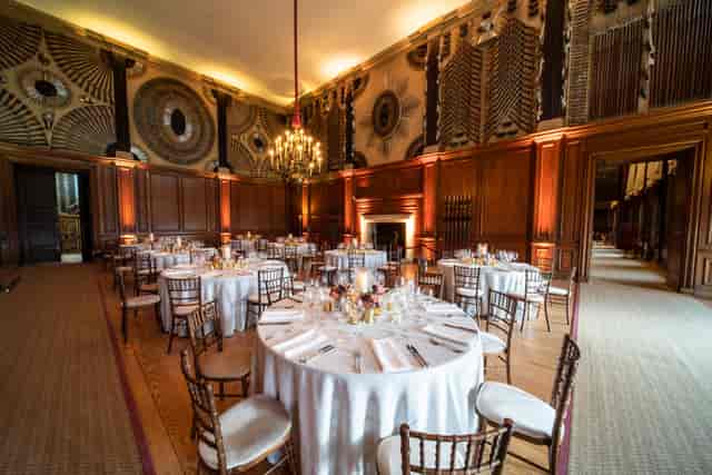 Elegant banquet room in Hampton Court Palace, perfect for weddings and corporate events.